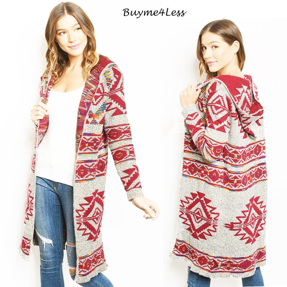 Western Rodeo Hooded Cotton Knit Maxi Sweater Coat